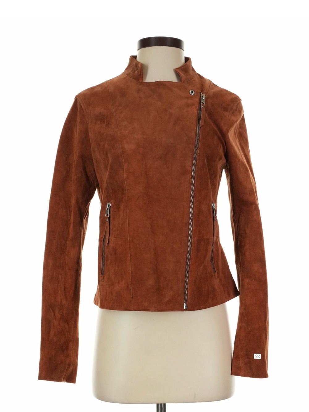Soia & Kyo Women's Brown Suede Asymmetrical Zip Jacket Coat